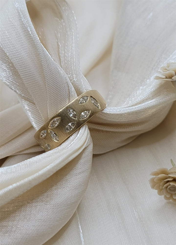 14K Yellow Gold Flush-Set Marquise Diamond Fashion Ring