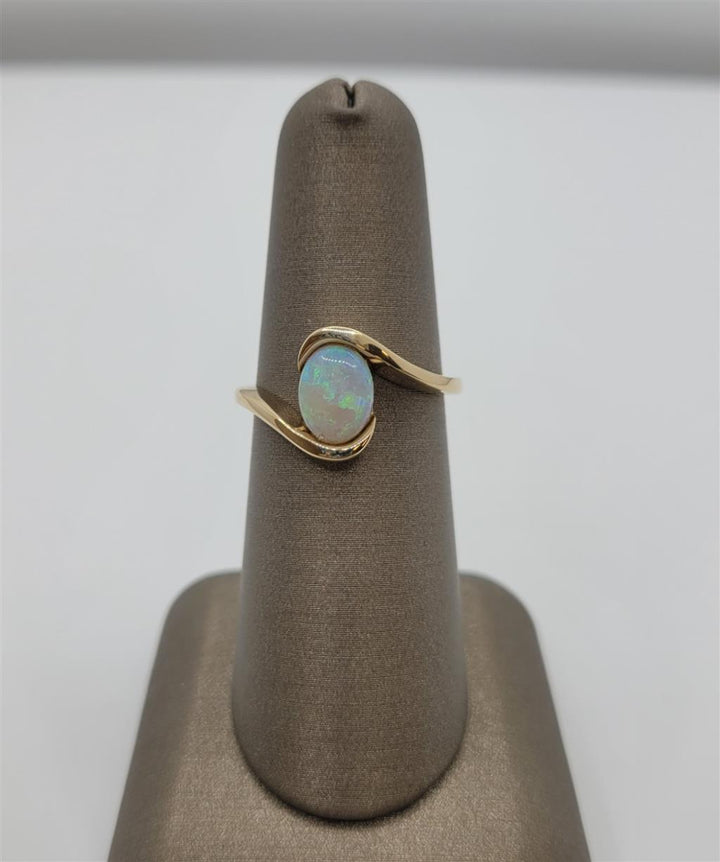 14K Yellow Gold Custom Designed Opal Bypass Ring