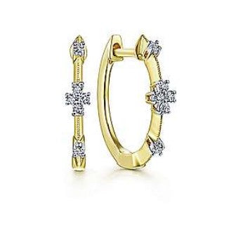 14K Yellow Gold "Gabriel & Co. " Contemporary Diamond Station Huggies Earrings