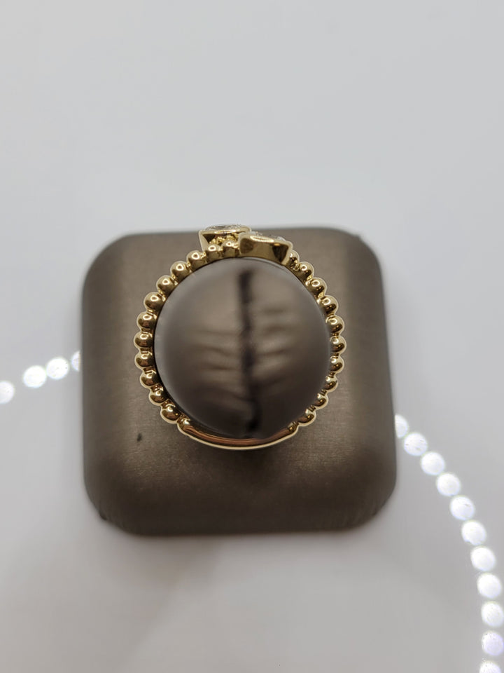 14K Yellow Gold Beaded Oval Diamond Bypass Ring