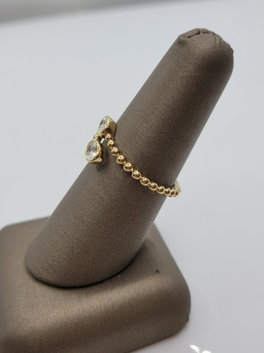 14K Yellow Gold Beaded Oval Diamond Bypass Ring