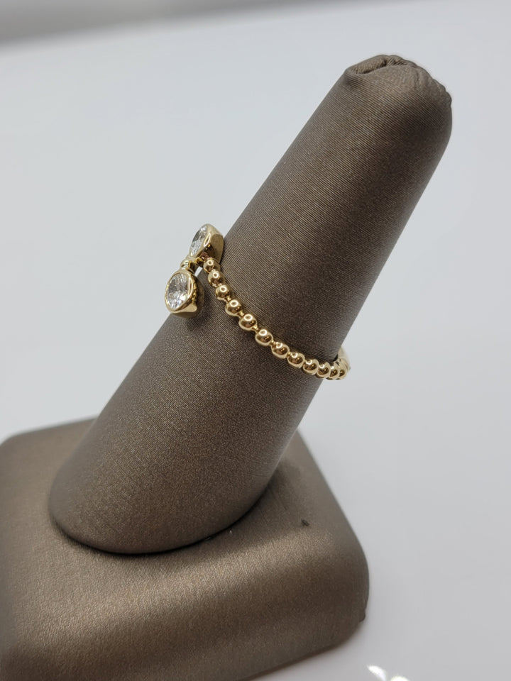 14K Yellow Gold Beaded Oval Diamond Bypass Ring