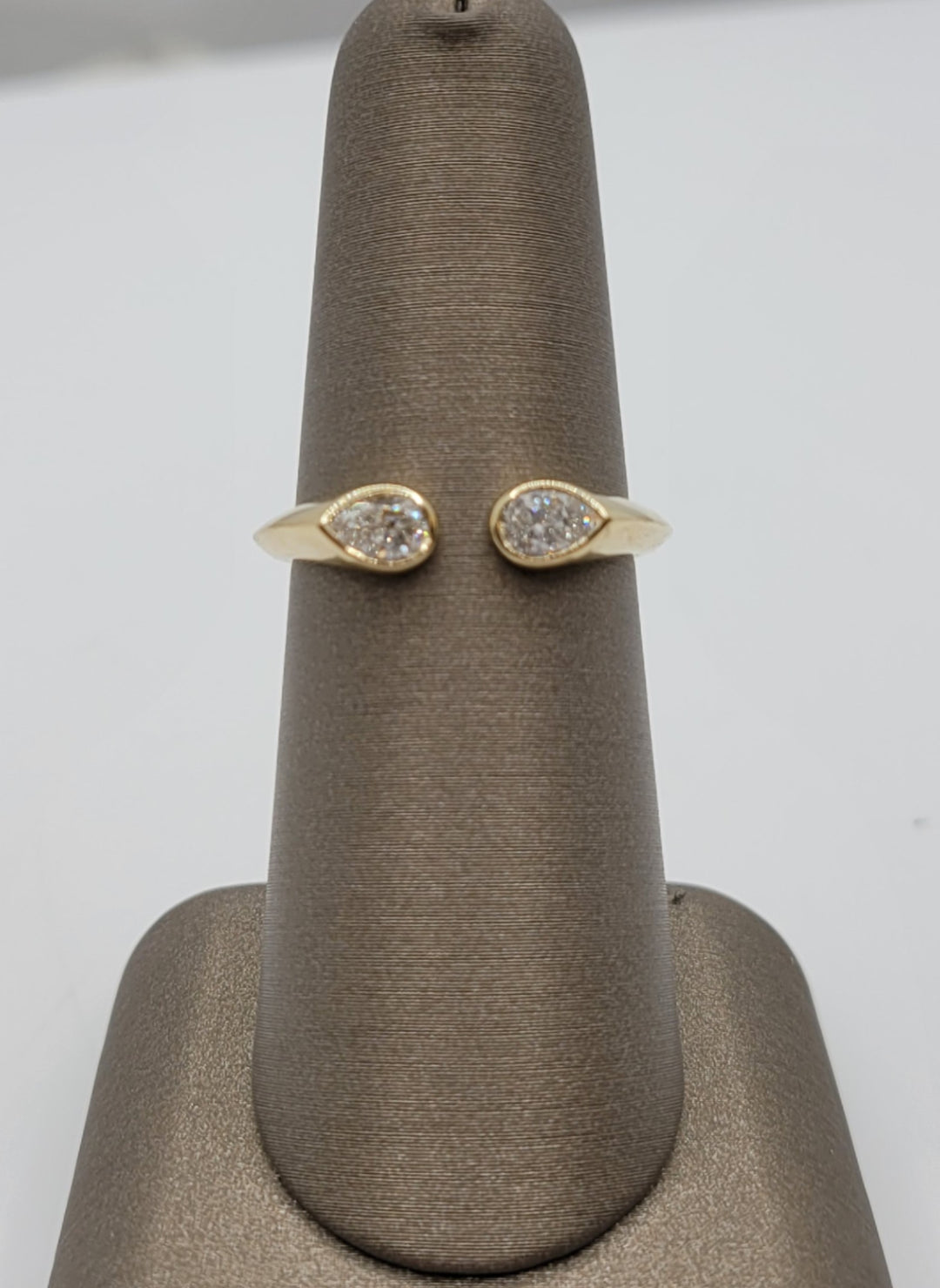 14K Yellow Gold Open Space Pear Diamond Fashion Ring