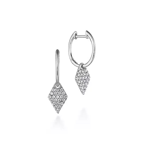 14K White Gold Kite Shaped Dangle Diamond Fashion Earrings
