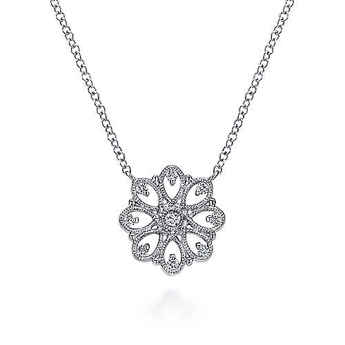 Sterling Silver White Sapphire Filligree Necklace