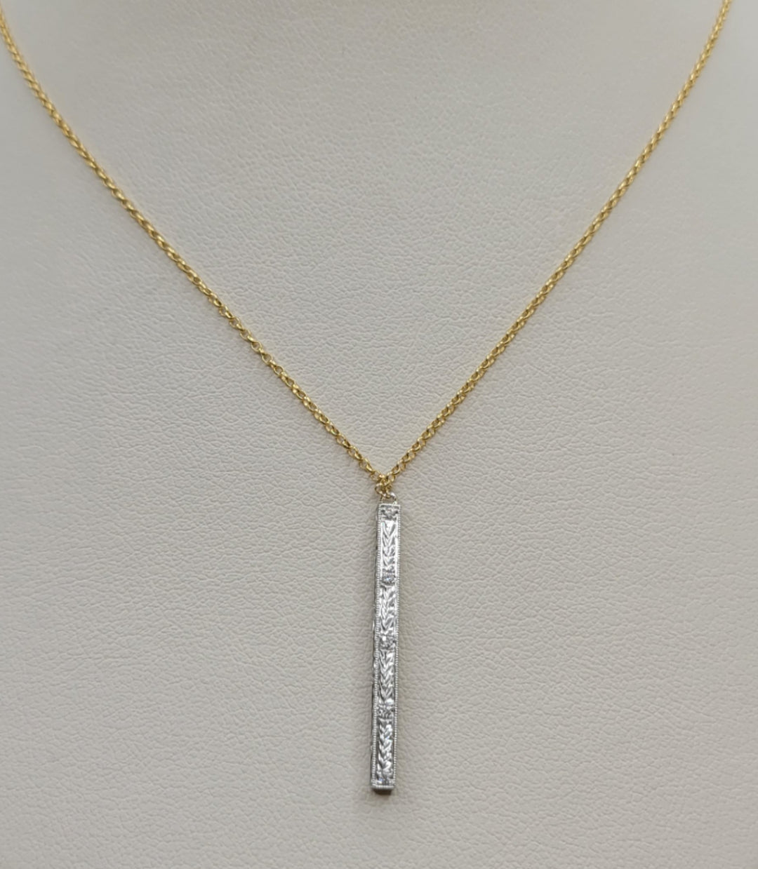 14K Two-Tone Gold Diamond Bar Drop Necklace