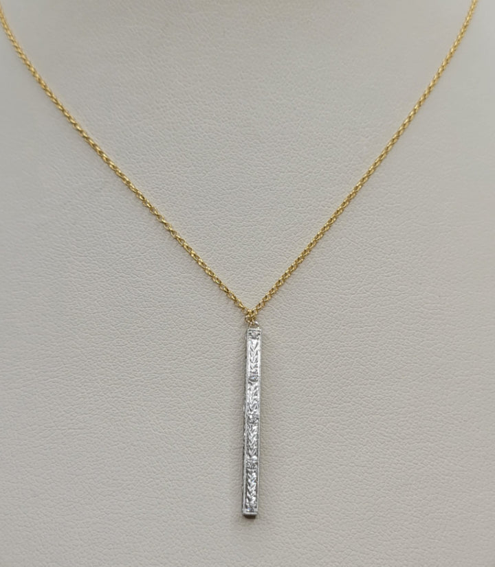 14K Two-Tone Gold Diamond Bar Drop Necklace