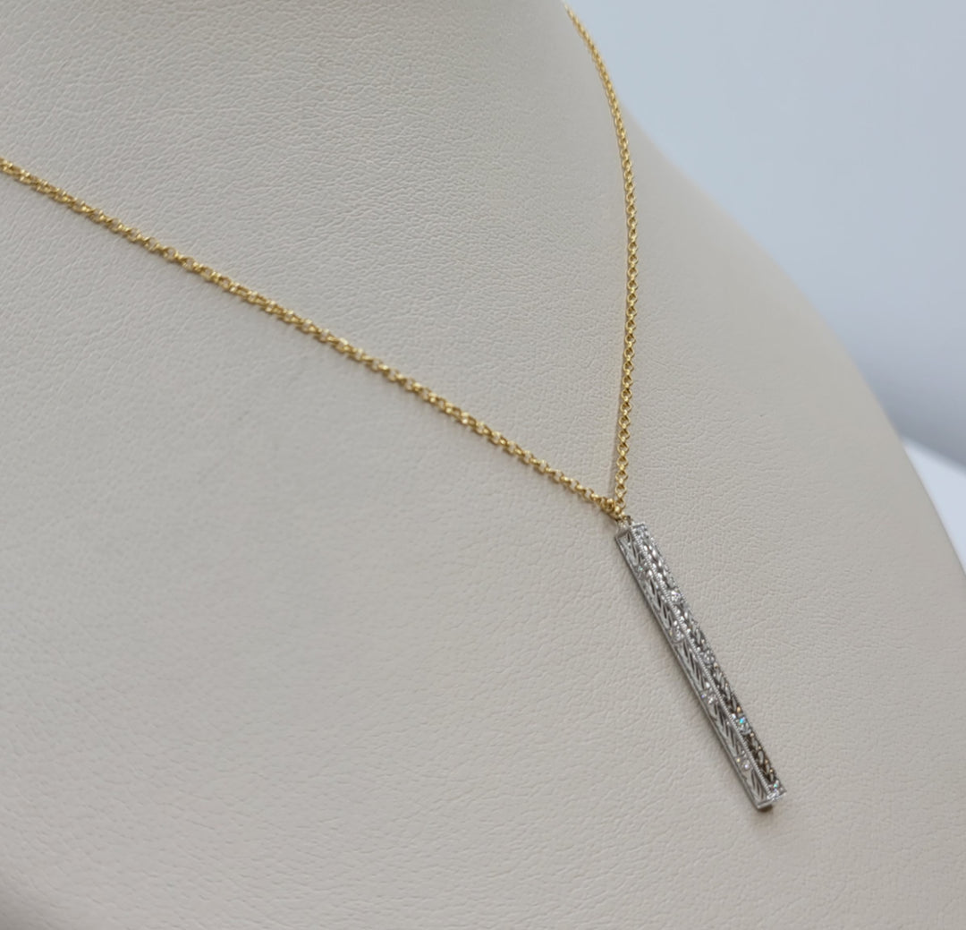14K Two-Tone Gold Diamond Bar Drop Necklace