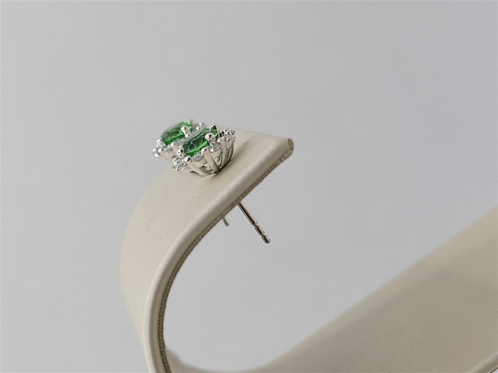 14K White Gold Tsavorite Garnet & Diamond Halo Earrings
