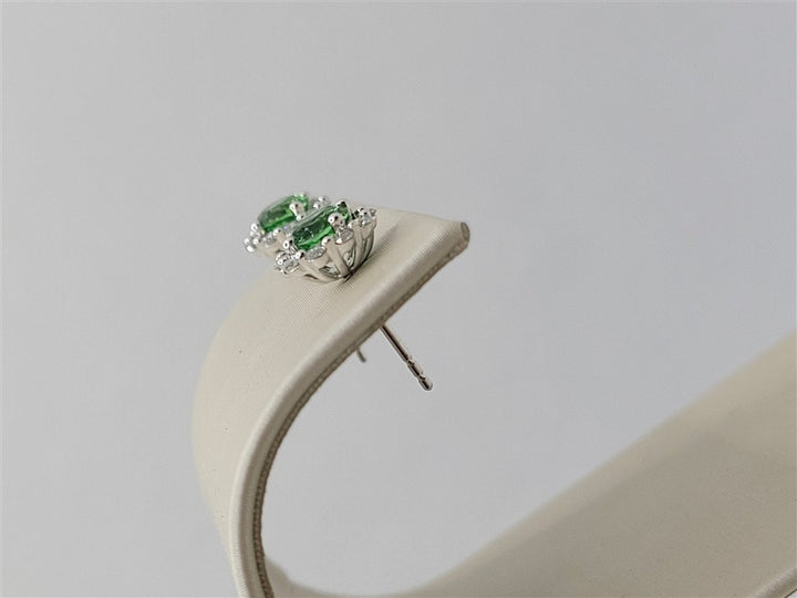 14K White Gold Tsavorite Garnet & Diamond Halo Earrings