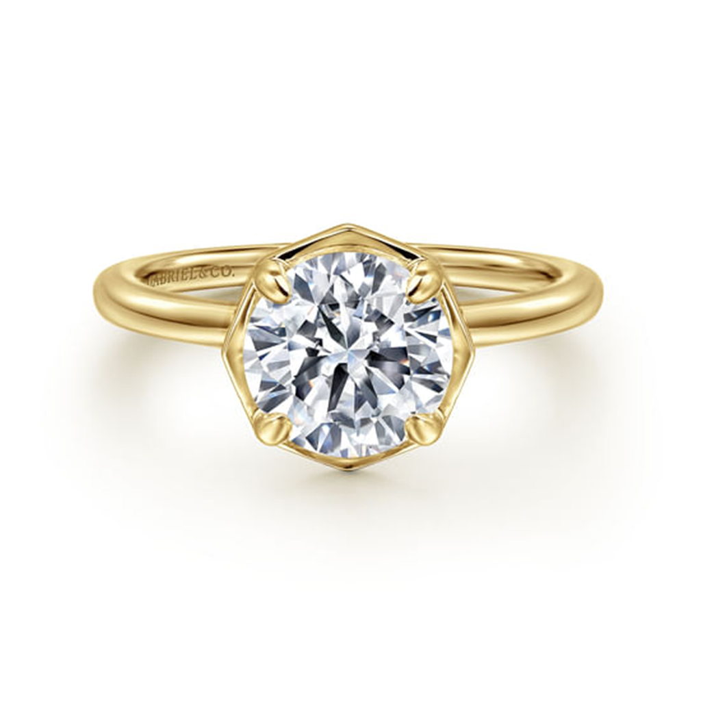 14K Yellow Gold Round Diamond Engagement Ring Mounting