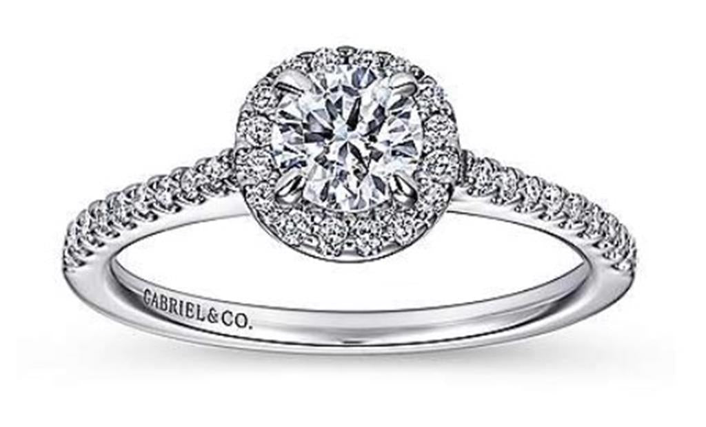 14K White Gold Halo Gabriel & Co Diamond Mounting Ring