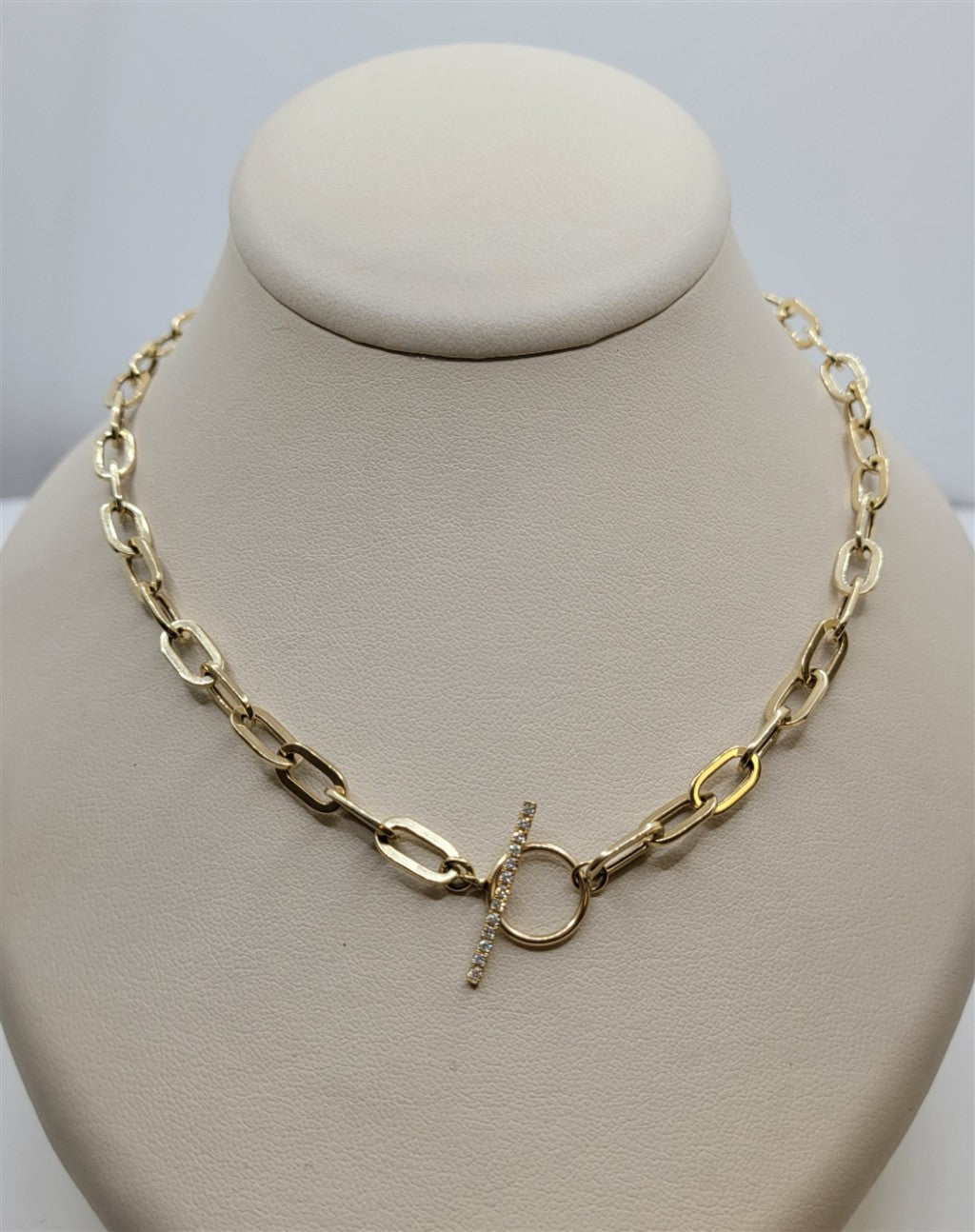 18" 14K Yellow Gold Paper Clip Chain Diamond Toggle Necklace