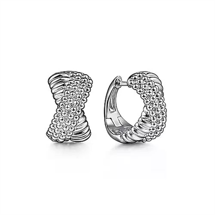 Sterling Silver Textured Crisscross Huggie Hoop Earrings