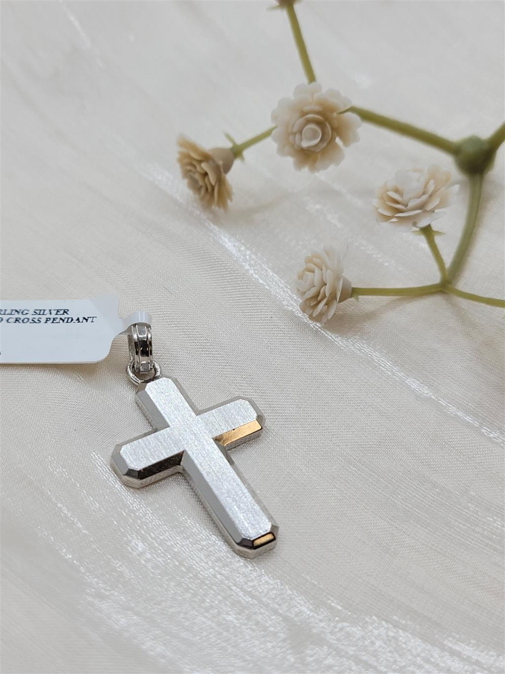 Sterling Silver "Gabriel & Co." Brushed Cross Pendant