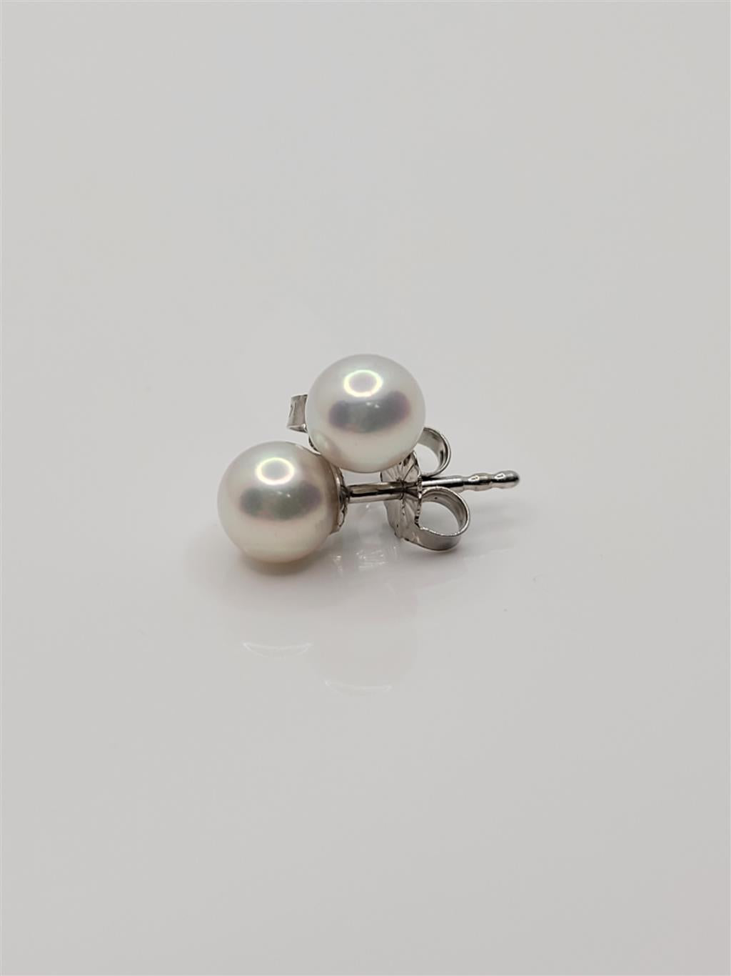 14K White Gold 6.5 mm Round Mikimoto Pearl Stud Earrings