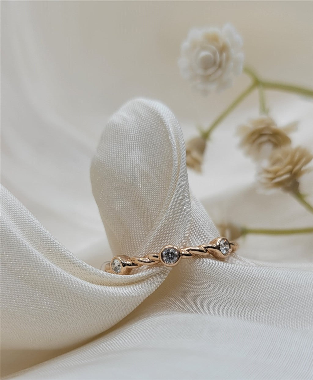 14K Rose Gold Stackable Heera Moti Diamond Fashion Ring