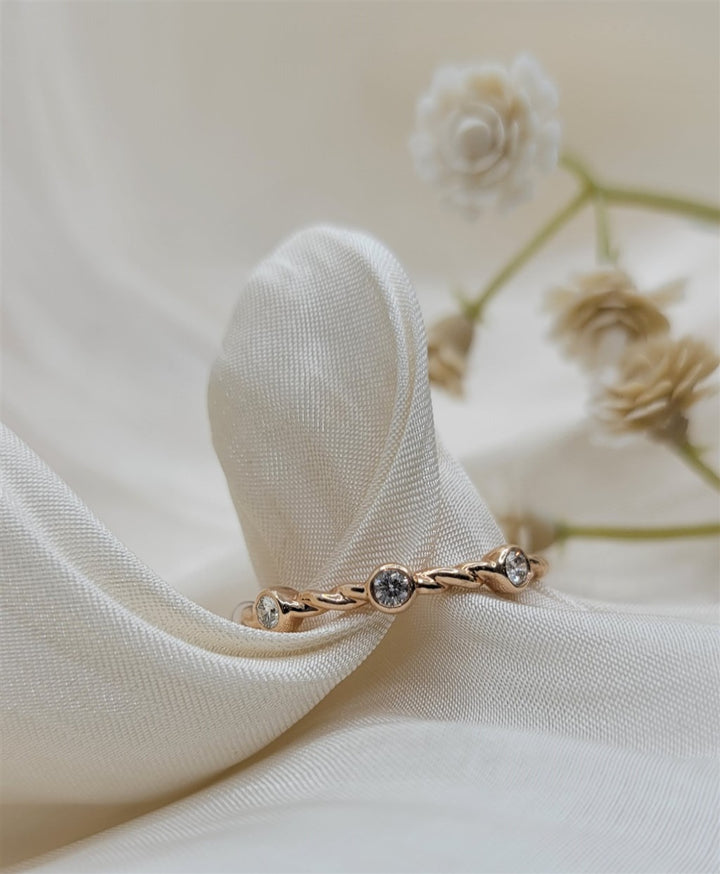 14K Rose Gold Stackable Heera Moti Diamond Fashion Ring