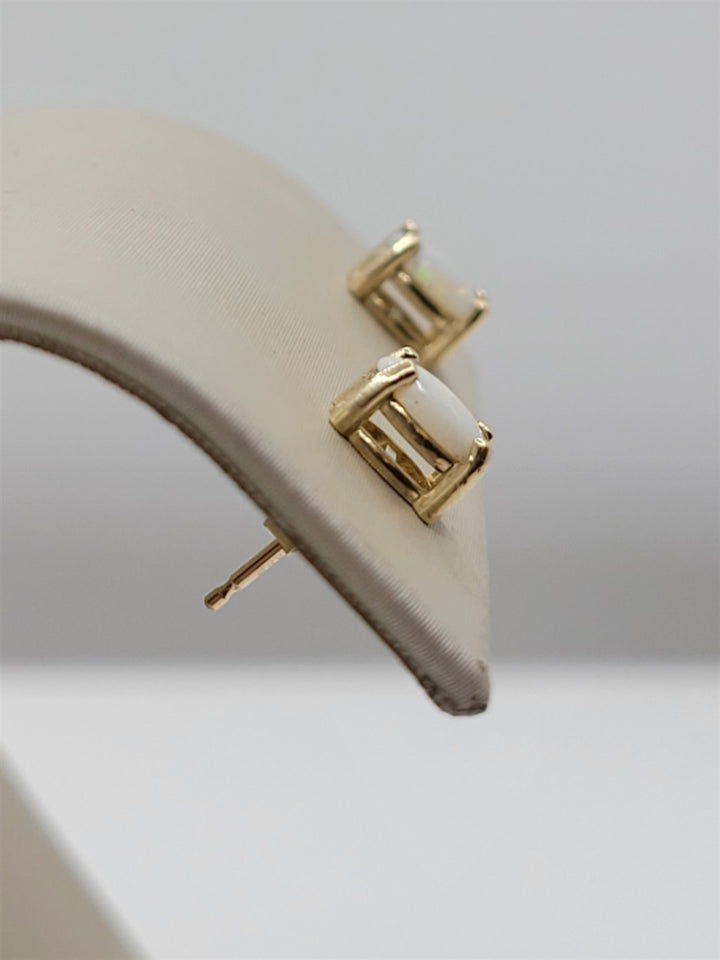 14K Yellow Gold White Opal 4-Prong Stud Earrings