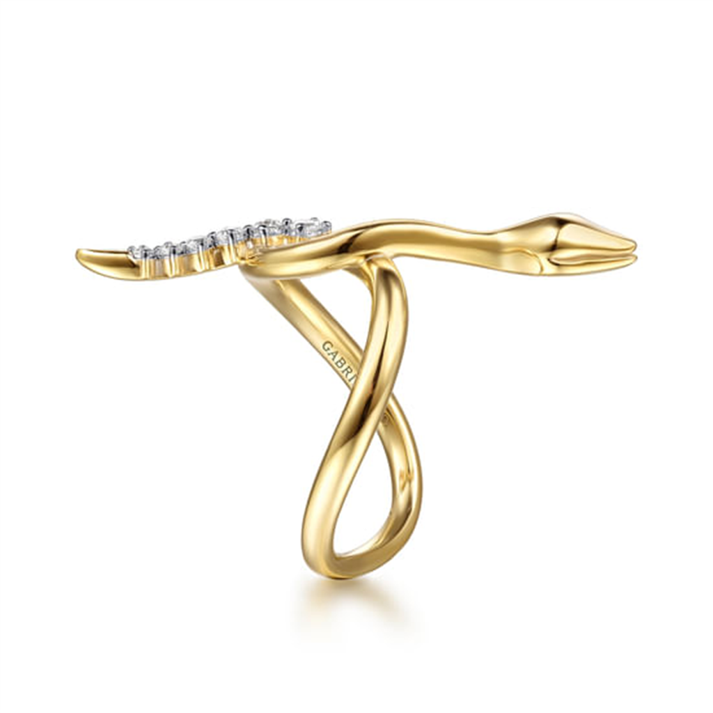14K Yellow Gold Diamond Snake Twisted Ring