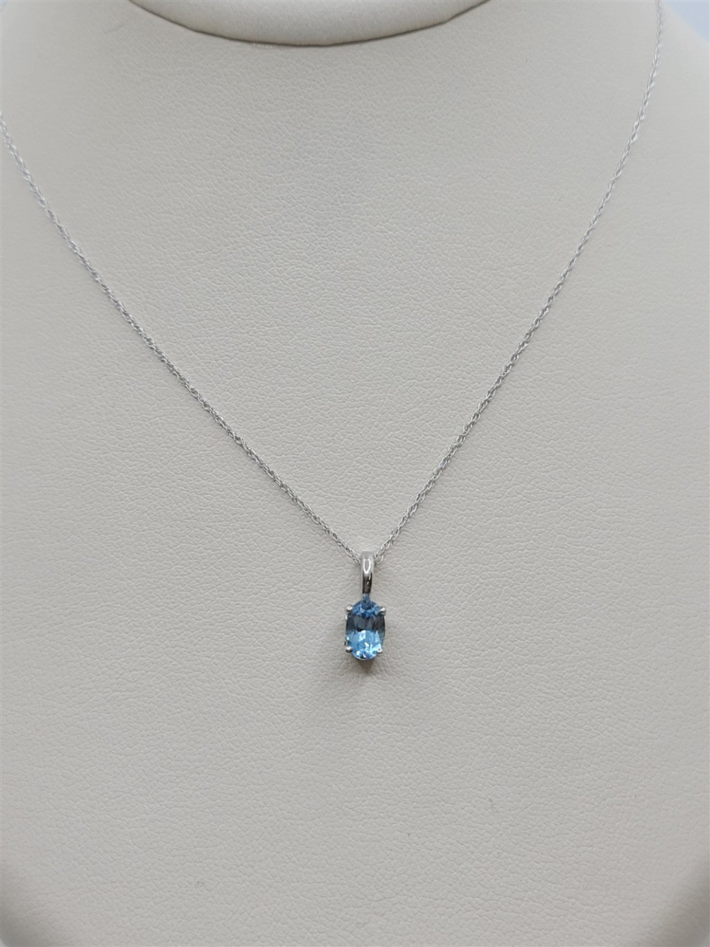14K White Gold Blue Zircon Solitaire Necklace