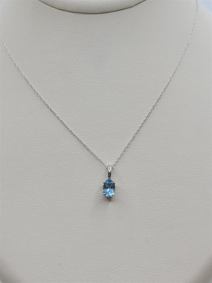 14K White Gold Blue Zircon Solitaire Necklace