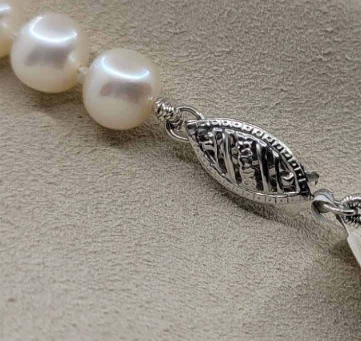 14K White Gold 7-7.5 MM  Pearl Strand Necklace