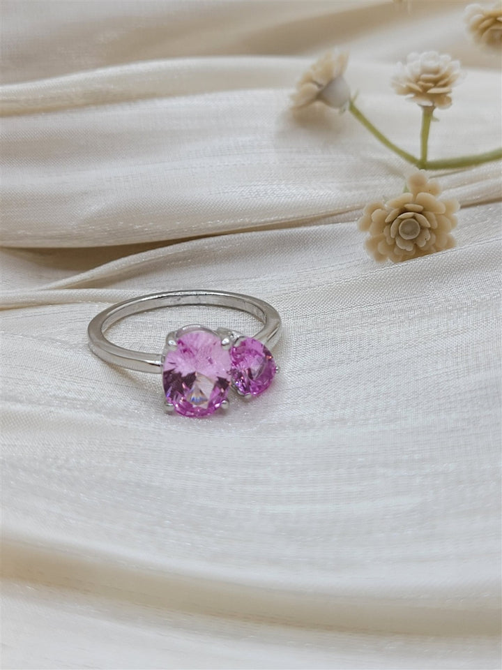 Sterling Silver Lab Grown Pink Tourmaline Toi Et Moi Ring