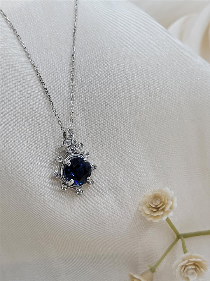 14k White Gold Sapphire & Diamond Vintage Gemstone Necklace