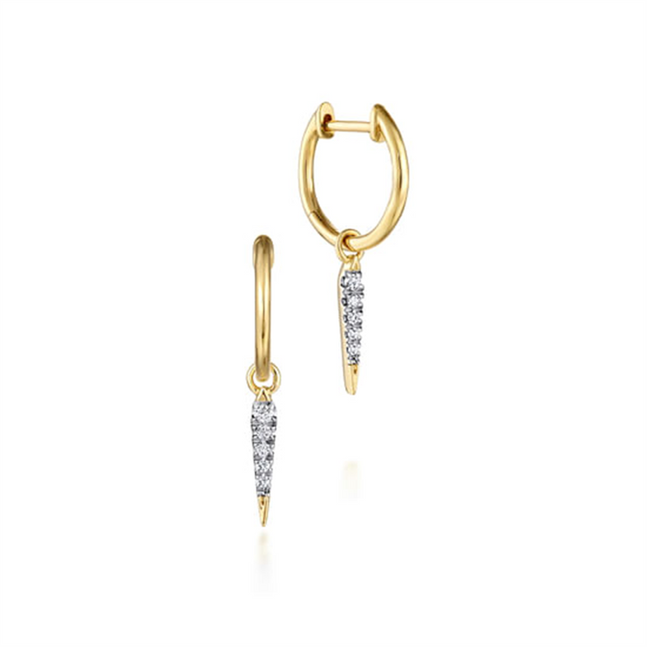14K Yellow Gold Pave Diamond Spike Huggie Drop Earrings