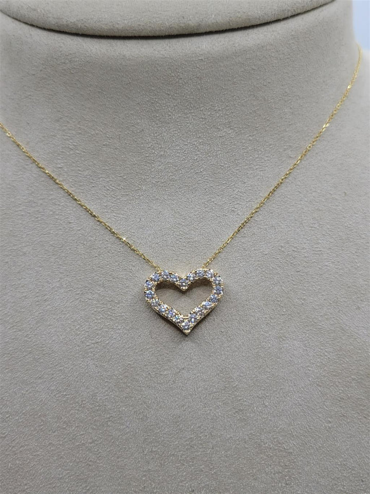 14K Yellow Gold 0.50 Twt Round Cut Diamond Heart Necklace