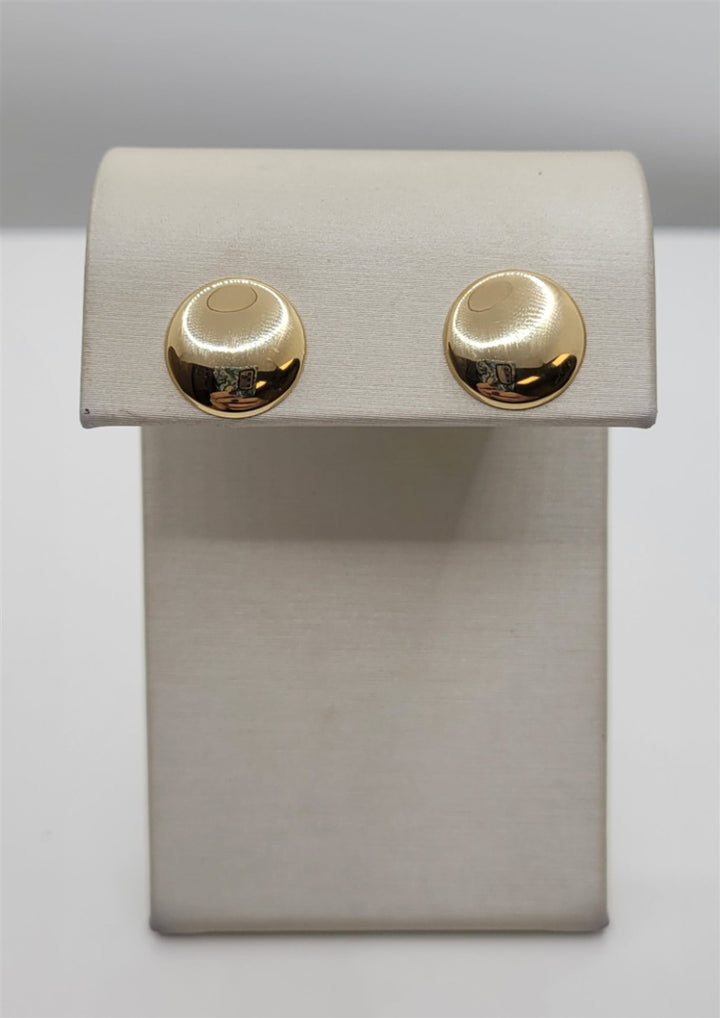 14K Yellow Gold 12.4mm Round Button Stud Earrings