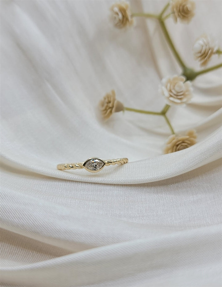 14K Yellow Gold Twisted Shank Bezel-Set Diamond Fashion Ring