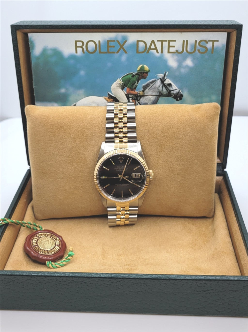 Stainless & 18K Yellow Gold Black Tapestry Dial Datejust Perviously Owned Rolex
