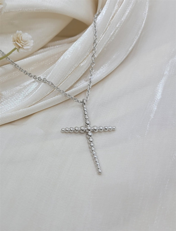 Sterling Silver Beaded Cross Necklace