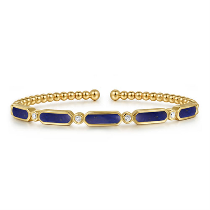 14K Yellow Gold Diamond And Lapis Bujukan Bangle