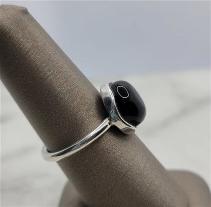Sterling Silver White Black Onyx Solitaire Ring