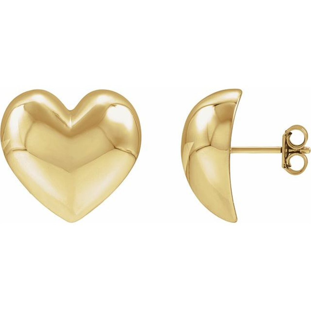 14K Yellow Electroform Puffed Heart Stud Earrings