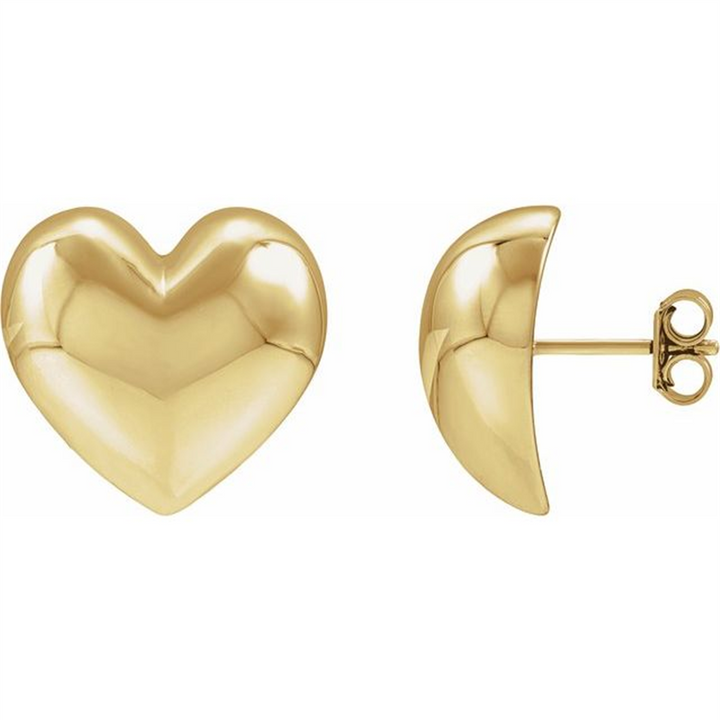 14K Yellow Electroform Puffed Heart Stud Earrings