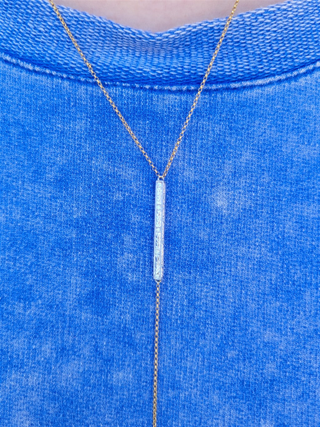 14K Two-Tone Gold Diamond Bar Drop Necklace