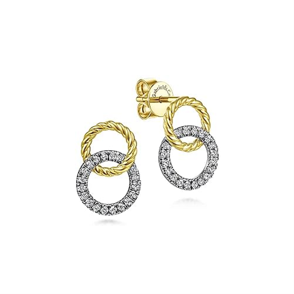 14K Two-Tone Gold Round cut  Diamond Fashion Earrings