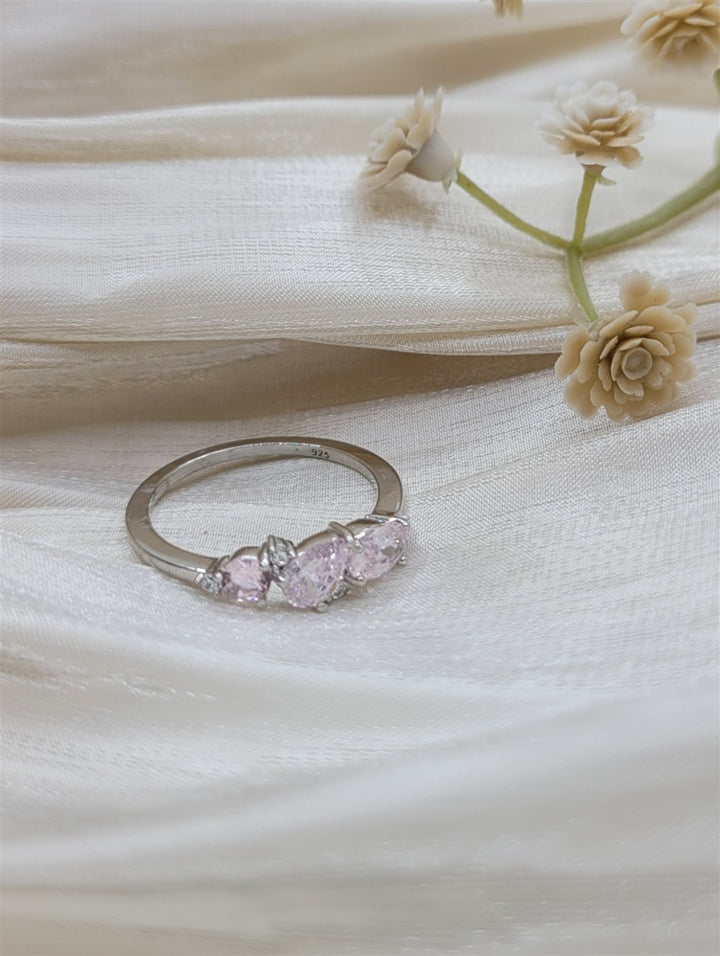 Sterling Silver Lab Grown Light Pink Tourmaline & Swarovski Crystal Ring