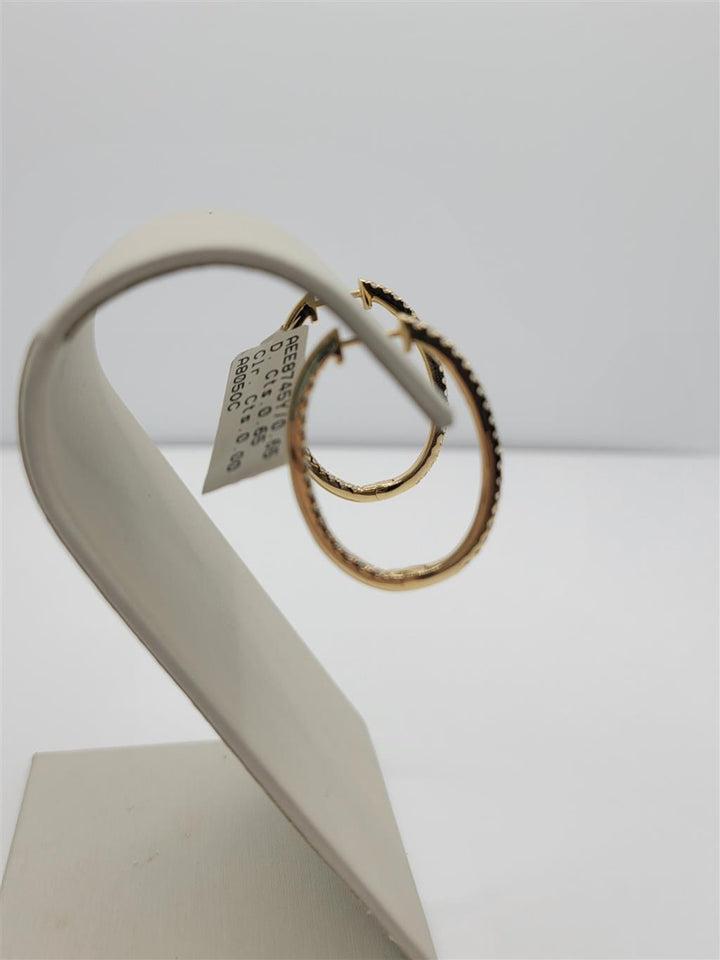 14K Yellow Gold Oval-Shaped Inside-Out Diamond Hoop Earrings