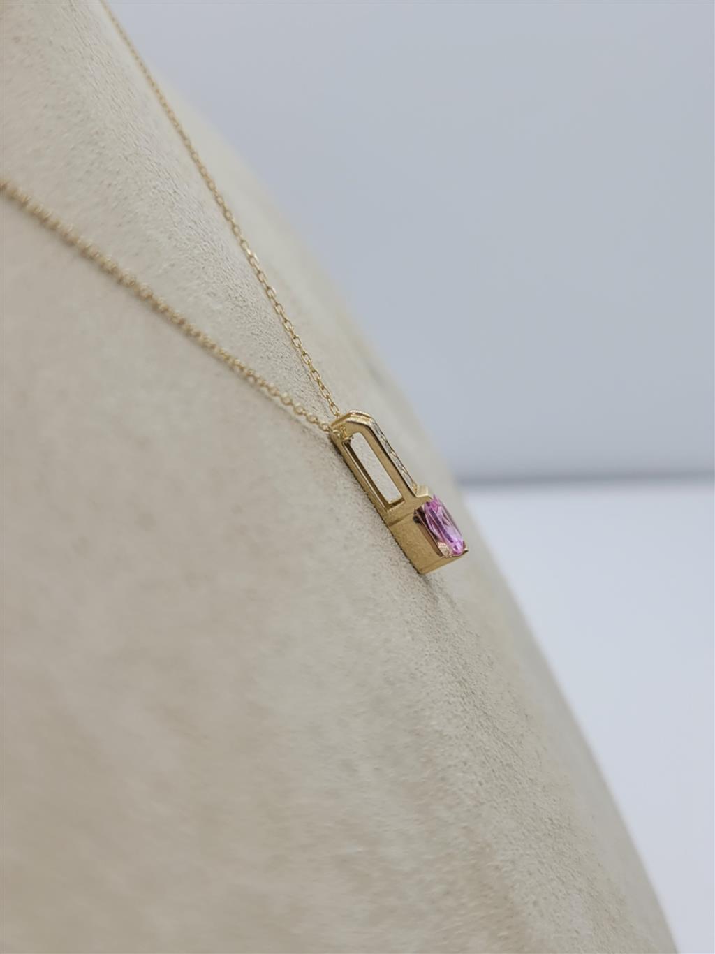 14K Yellow Gold Lab Grown Pink Sapphire & Diamond Fashion Necklace