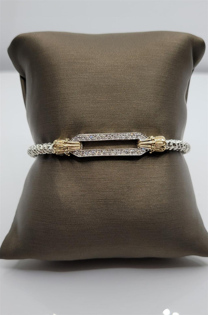 "Vahan" Silver & 14K 3mm Open Space Diamond Bangle Bracelet