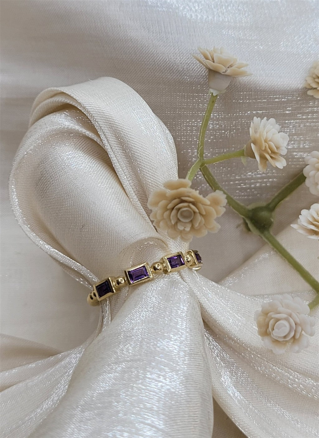 14K Yellow Gold Amethyst Geometric Stackable Ring