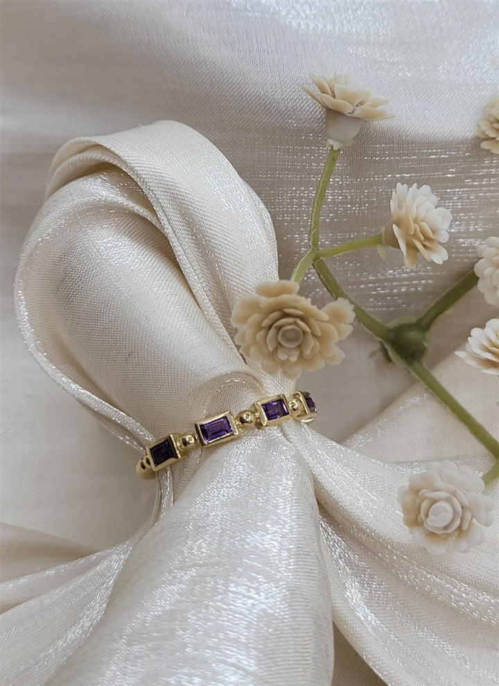 14K Yellow Gold Amethyst Geometric Stackable Ring