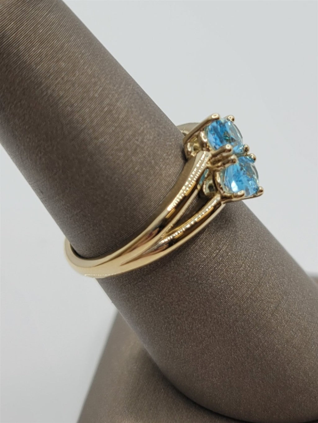 14K Yellow Gold Two Stone Swiss Blue Topaz Fashion Ring