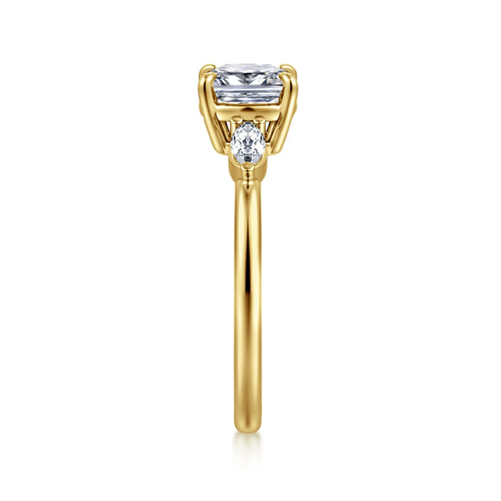 14K Yellow Gold Cushion Cut Three Stone Diamond Engagement Ring Mounting