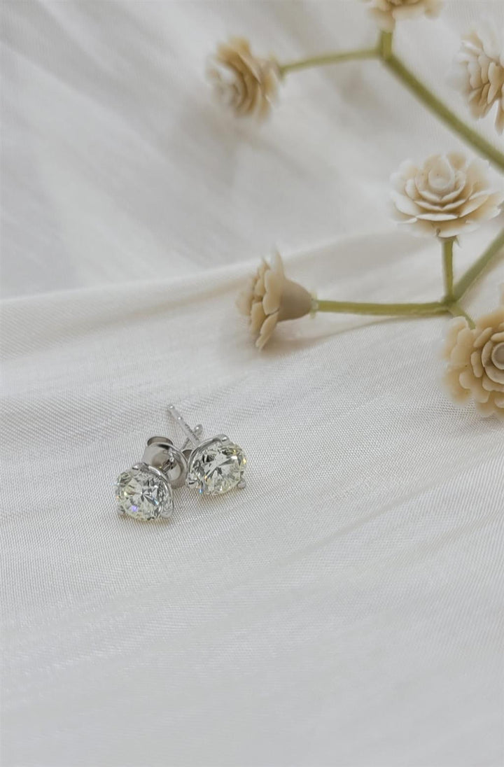 14K White Gold Round Cut Lab Grown Diamond Stud Earrings